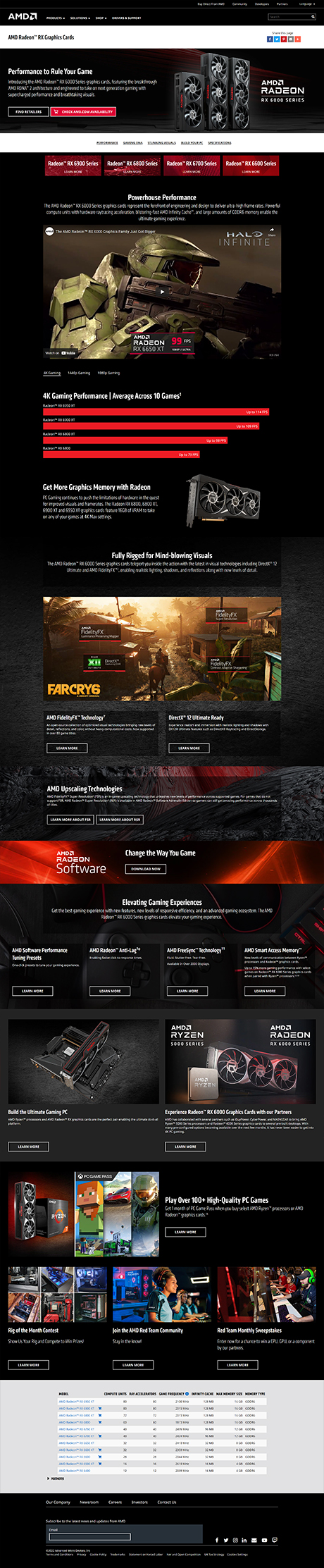 AMD Radeon RX Graphics Cards web page